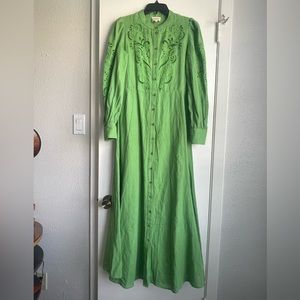 Sezane Green Embroidered Selma Dress